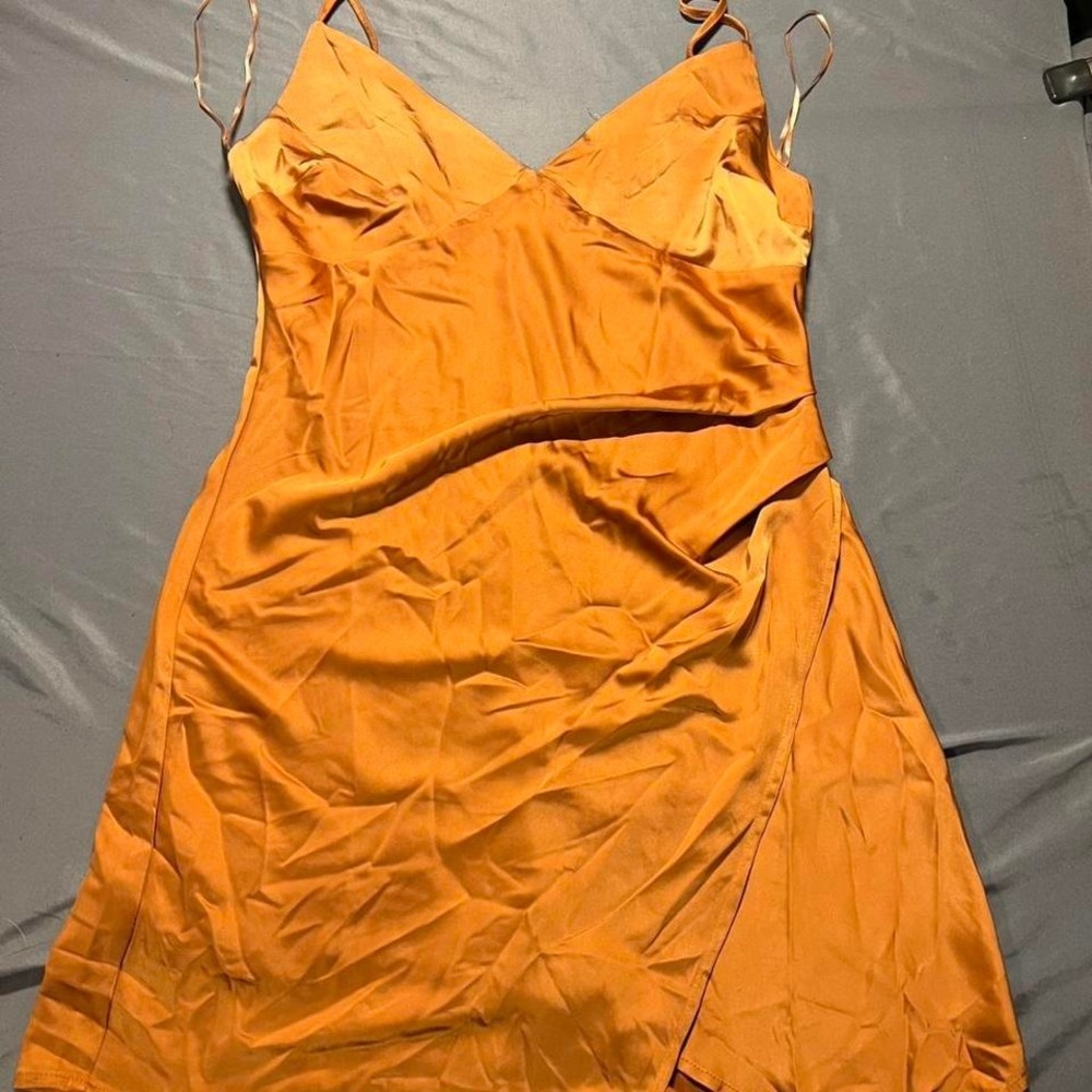 Altar'd State Womens Medium Bronze Satin Slip Dress Wrap Skirt Spaghetti Strap